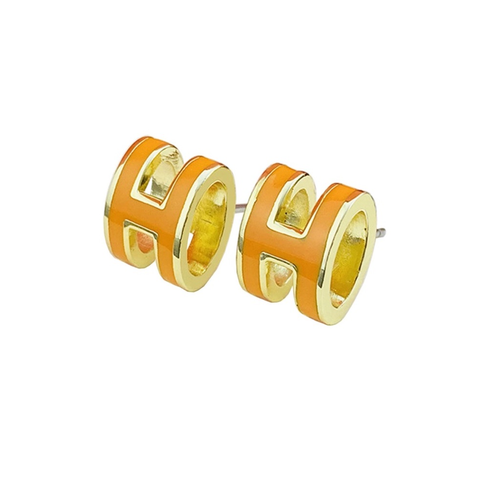 Gold and Orange Enamel Earrings